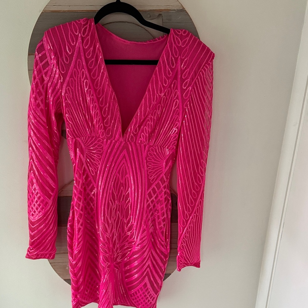 Vibrant Pink Long Sleeve Dress